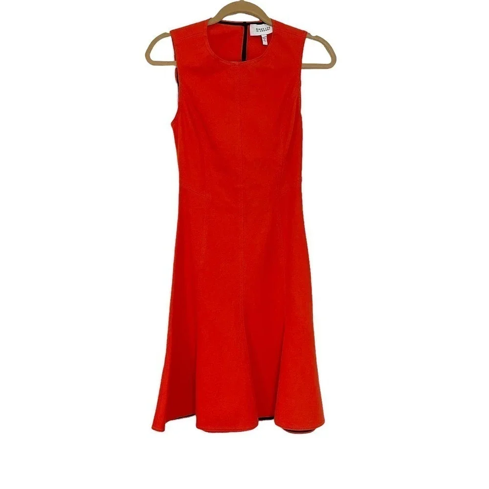 Derek Lam 10 Crosby Paneled Back Cut Out Fit-and-Flare Dress Bright Coral Size 0 - Picture 5 of 10